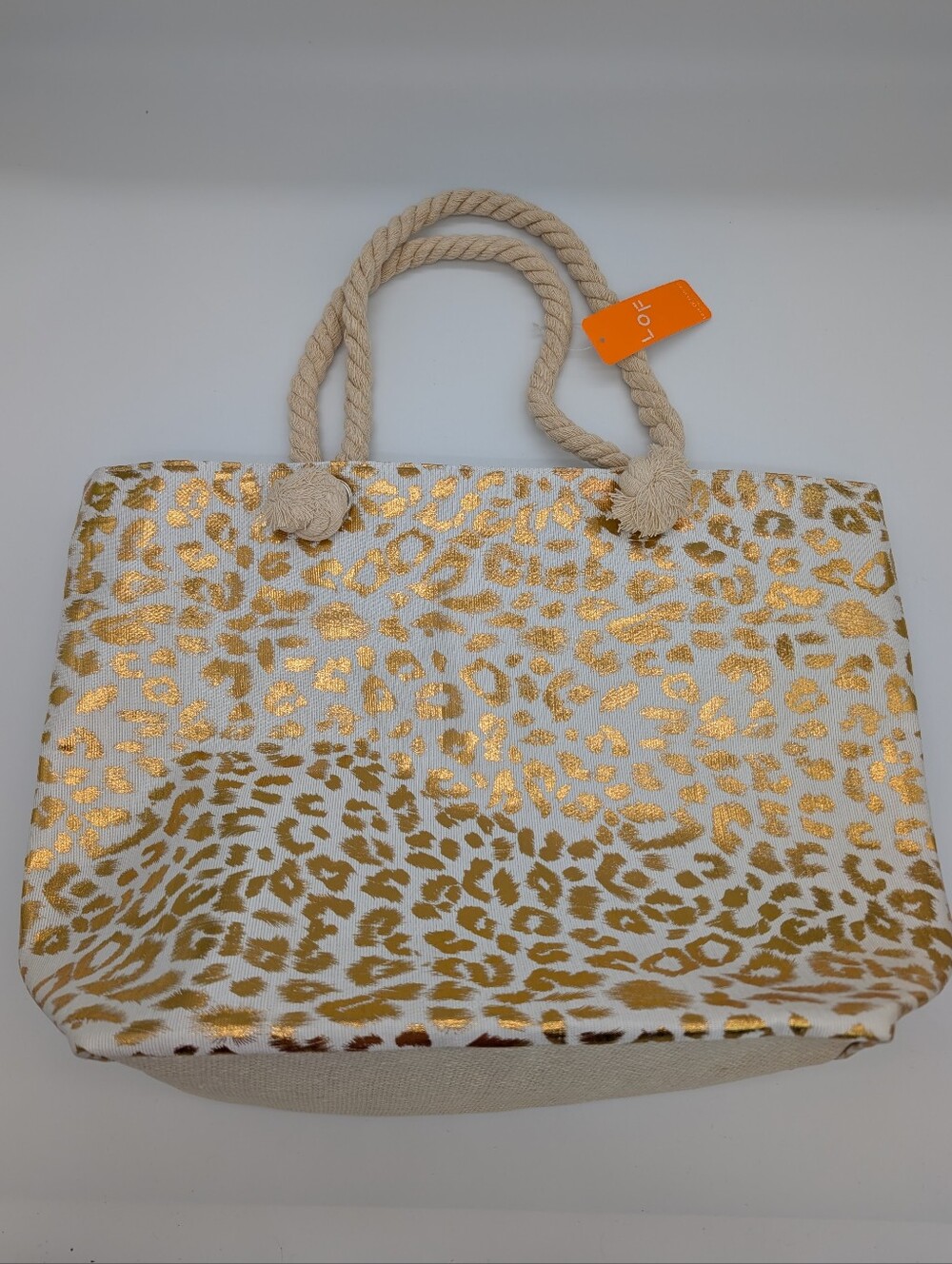 Love Of Fashion LOF Gold Metallic Leopard Print Beach Tote Bag Rope Handles - Picture 4 of 6